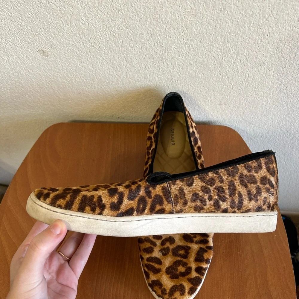 Birdies The Swift Leopard Calf Hair Slip On Loafer Sneakers Women's Size 8 Brown